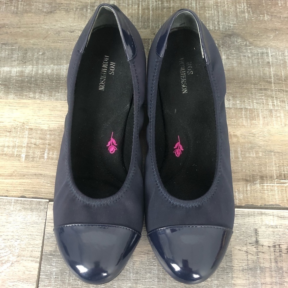 Ros Hommerson Elizabeth Blue Patent Toes Stretch Fabric Wedge Slide Shoe Size 7 - Picture 4 of 12